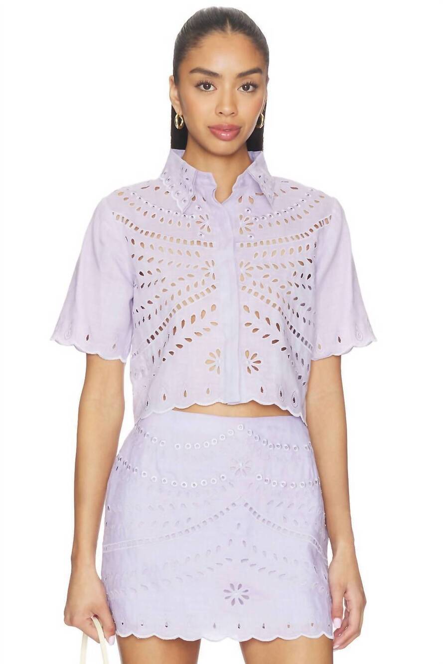 NEW KARINA GRIMALDI elin embroidered top in lavender